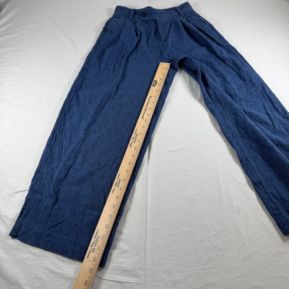 Banana Republic Petite Sz 2 Blue Herringbone Linen Blend Pleated Wide Leg Pants